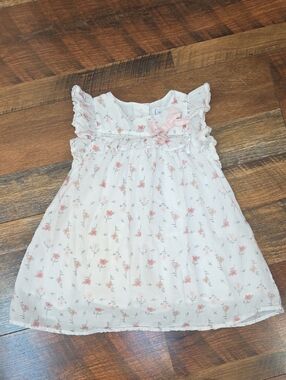 The Prairie By Rachel Ashwell White & Pink Floral Sleeveless Ruffle Dress, 12M